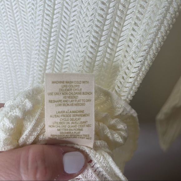 FREE PEOPLE Ribbed Long Sleeve Bone Color Blouse Top - Picture 9 of 13